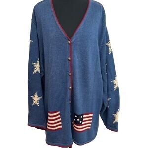 CJ Banks Christopher&Banks Embroidered Sweater USA Flag Women’s 3X Ramie Cotton